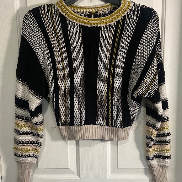 Free People Sweaters - Free People Black, White & Gold Striped Crewneck Sweater